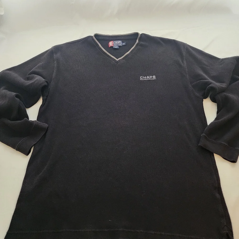 Ralph Lauren‎ Chaps Vintage Black V-Neck Y2K Retro Sweater. Size XXL